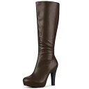 【送料無料】 アレグラ ケー レディース ブーツ・レインブーツ シューズ Women's Chunky Heel Round Toe Platform Knee High Boots Coffee(4)