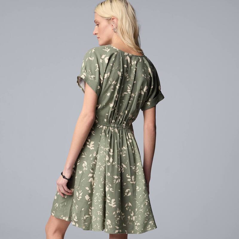 【送料無料】 ヴェラウォン レディース ワンピース トップス Petite Simply Vera Vera Wang Tie-Front Dress Large Green Petal