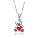 【送料無料】 アンブランデッド レディース ネックレス・チョーカー・ペンダントトップ アクセサリー Kids' 14k White Gold Plated Enameled Heart Teddy Bear Pendant Necklace Silver Tone
