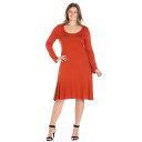【送料無料】 24セブンコンフォート レディース ワンピース トップス Plus Size 24seven Comfort Apparel Long Sleeve Flared Mini Dress Orange(4)