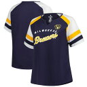 【送料無料】 プロファイル レディース Tシャツ トップス Women's Profile Navy Milwaukee Brewers Plus Sized Arched Notch Neck T-Shirt Brw Navy