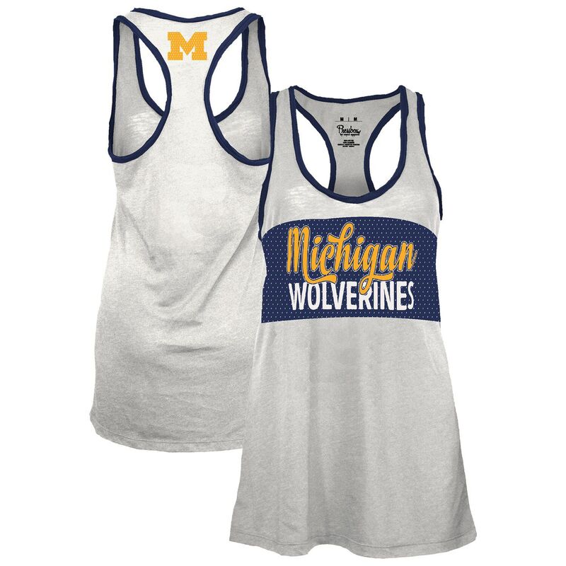 【送料無料】 プレスボックス レディース Tシャツ トップス Women's Pressbox White/Navy Michigan Wolverines Tracy Racerback Tank Top Mic White