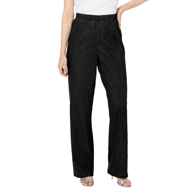 【送料無料】 ロアマンズ レディース デニムパンツ ボトムス Roaman's Women's Plus Size Wide-Leg Pull-On Stretch JeanDenim 24/7 Black Denim