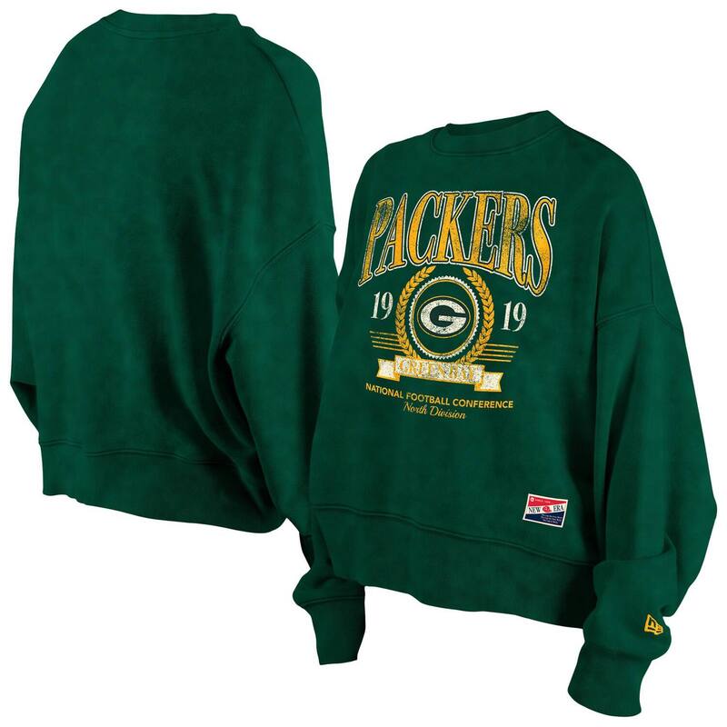 【送料無料】 ニューエラ レディース Tシャツ トップス Women's New Era Green Green Bay Packers Throwback Boxy Sweatshirt Pkr Green