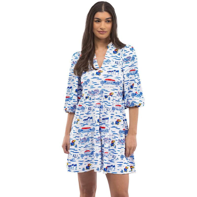 【送料無料】 アンブランデッド レディース ワンピース トップス Women's Smith & Quinn Royal/White Kansas Jayhawks Tailgate Tory Dress Kns Blue