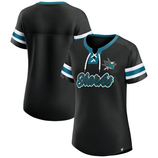 【送料無料】 ファナティクス レディース Tシャツ トップス Women's Fanatics Black San Jose Sharks Iconic Athena Lace-Up T-Shirt Sks Black 【送料無料】 ファナティクス レディース Tシャツ トップス Women's Fanatics Black San Jose Sharks Iconic Athena Lace-Up T-Shirt Sks Black