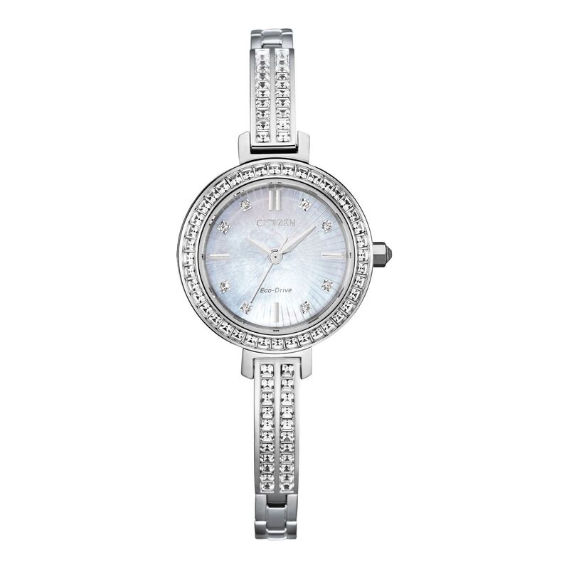 【送料無料】 シチズン レディース 腕時計 アクセサリー Women's Citizen Eco-Drive Crystal Bangle Watch Silver