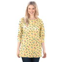【送料無料】 ウーマン ウィズイン レディース Tシャツ トップス Woman Within Women's Plus Size Perfect Printed Long-Sleeve Crewneck Tee Banana Tulip Flowers