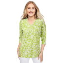 【送料無料】 ジェシカロンドン レディース Tシャツ トップス Jessica London Women's Plus Size Stretch Cotton V-Neck Tee Dark Lime Scroll(4)