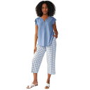 【送料無料】 Ellos レディース カジュアルパンツ ボトムス ellos Women's Plus Size Gingham Crop Pants Pale Indigo White(4)