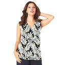 【送料無料】 ロアマンズ レディース Tシャツ トップス Roaman's Women's Plus Size Ultrasmooth Fabric V Neck Tank Black Graphic Palms