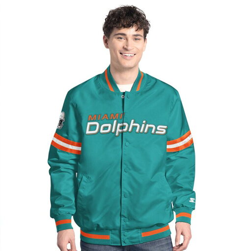 【送料無料】 スターター メンズ ジャケット・ブルゾン アウター Men'sStarter Aqua Miami Dolphins Scout Full-Snap Varsity Jacket Dol Turq A 【送料無料】 スターター メンズ ジャケット・ブルゾン アウター Men'sStarter Aqua Miami Dolphins Scout Full-Snap Varsity Jacket Dol Turq A