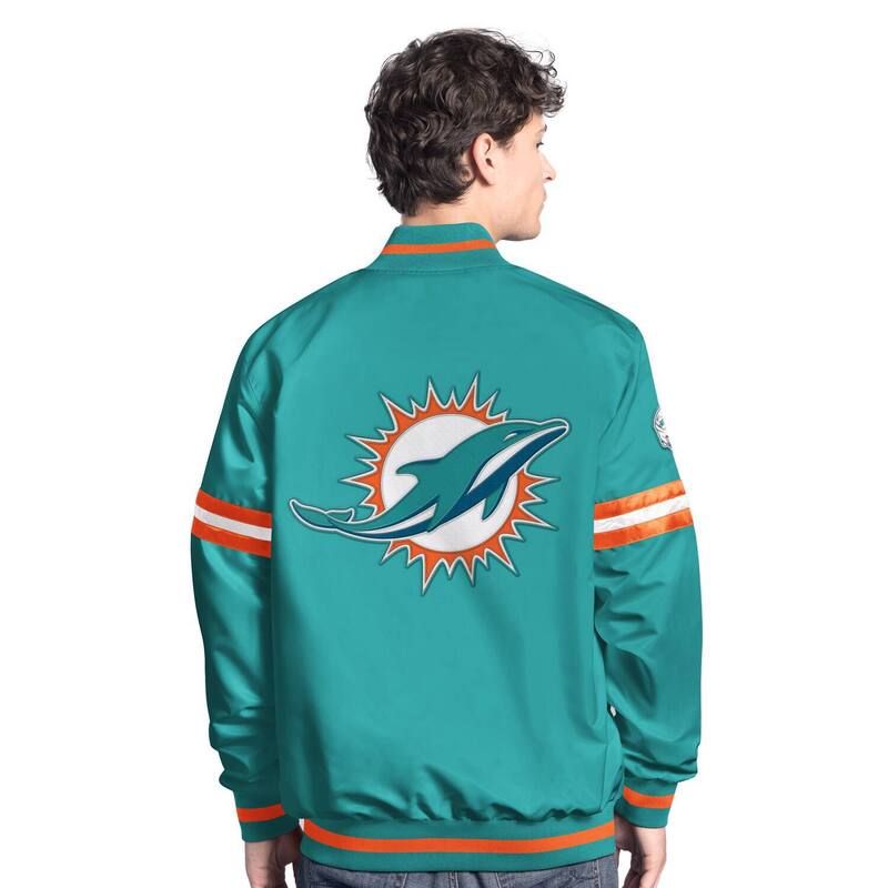 【送料無料】 スターター メンズ ジャケット・ブルゾン アウター Men'sStarter Aqua Miami Dolphins Scout Full-Snap Varsity Jacket Dol Turq A