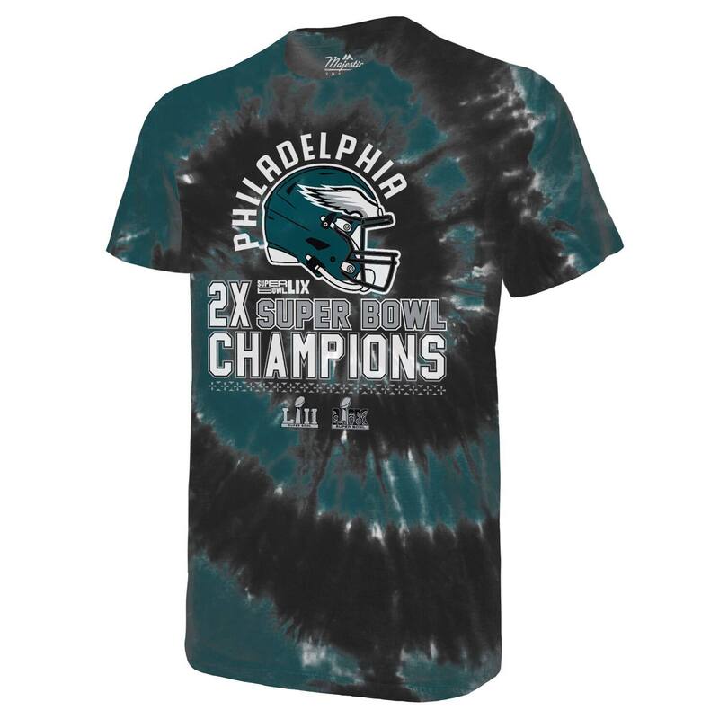 【送料無料】 マジェスティック メンズ Tシャツ トップス Men's Majestic Threads Midnight Green/Black Philadelphia Eagles Two-Time Super Bowl Champions Hard Count Spiral Tie-Dye T-Shirt Eag Green
