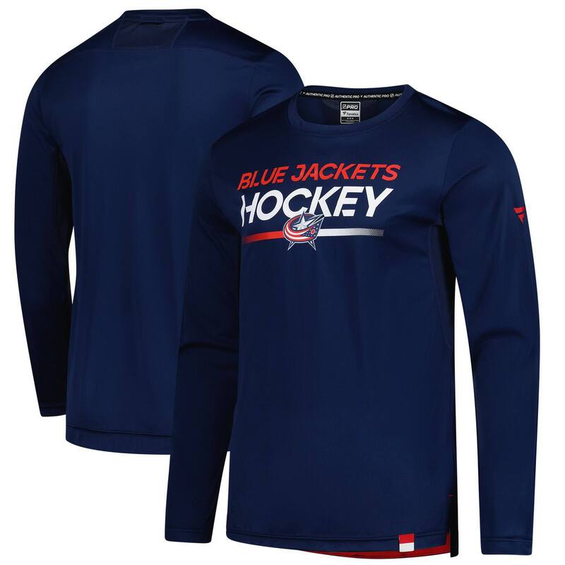 【送料無料】 ファナティクス メンズ Tシャツ トップス Men's Fanatics Navy Columbus Blue Jackets Authentic Pro Tech Long Sleeve T-Shirt Blj Navy