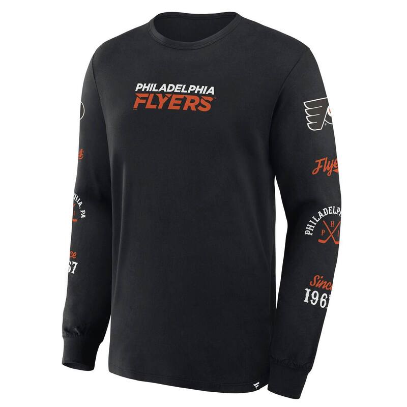【送料無料】 ファナティクス メンズ Tシャツ トップス Men's Fanatics Black Philadelphia Flyers Boxed In Legacy Long Sleeve T-Shirt Fly Black