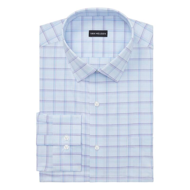 【送料無料】 ヴァンハウセン メンズ Tシャツ トップス Men's Van Heusen Regular-Fit Ultra Wrinkle Free Dress Shirt Lavender Blue Plaid