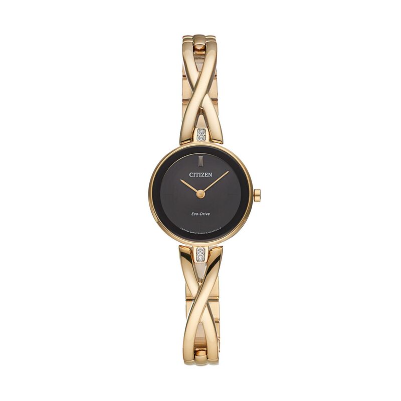 【送料無料】 シチズン レディース 腕時計 アクセサリー Citizen Eco-Drive Women's Silhouette Crystal Stainless Steel Half-Bangle Watch - EX1422-54E Gold Tone