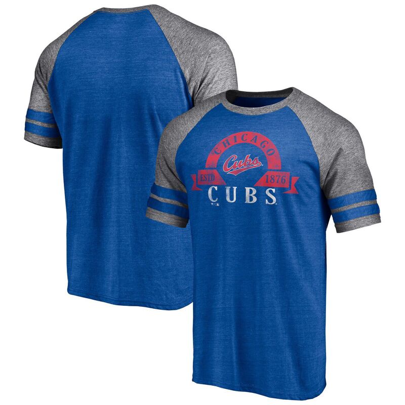 【送料無料】 アンブランデッド メンズ Tシャツ トップス Men's Fanatics Branded Heather Royal Chicago Cubs Utility Two-Stripe Raglan Tri-Blend T-Shirt Cub Blue