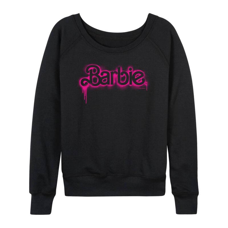【送料無料】 ライセンス キャラクター レディース Tシャツ トップス Plus Size Barbie Spray Paint Logo French Terry Long Sleeve Tee Black