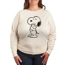 【送料無料】 ライセンス キャラクター レディース Tシャツ トップス Plus Size Peanuts Snoopy Loves Woodstock French Terry Long Sleeve Tee Birch(4)