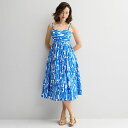 【送料無料】 ナインウェスト レディース ワンピース トップス Women's Nine West Square Neck A-Line Dress Blue Kelly Abstract