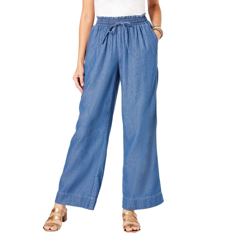 【送料無料】 ロアマンズ レディース カジュアルパンツ ボトムス Roaman's Women's Plus Size Pull On Wide Leg Chambray Pant Light Stonewash