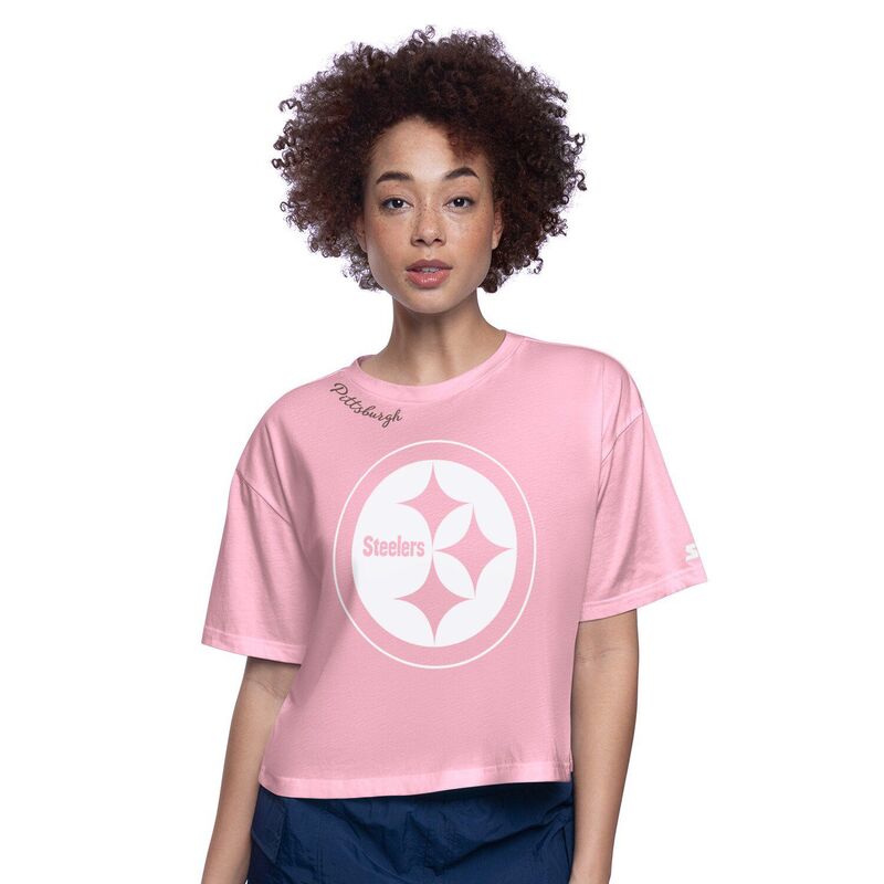 【送料無料】 スターター レディース Tシャツ トップス Women's Starter Pink Pittsburgh Steelers Play the Ball Boxy Cropped T-Shirt Stl Pink