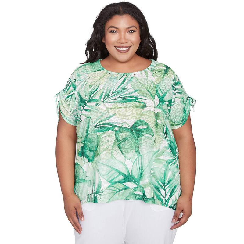 【送料無料】 アルフレッド ダナー レディース シャツ トップス Plus Size Alfred Dunner Monotone Tropical Leaf Tee Lime