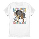 【送料無料】 スター ウォーズ レディース Tシャツ トップス Juniors' Star Wars May The Fourth Be With You Character Collage Graphic Tee White