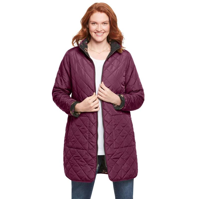 ウーマン ウィズイン レディース アウター ジャケット・ブルゾン プラスサイズ キルティング Woman Within Women's Plusize Reversible Quilted Barn Jacket Deep Claret Black ブラック