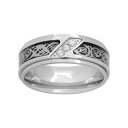 【送料無料】 アンブランデッド メンズ リング アクセサリー 1/10 Carat T.W. Diamond Stainless Steel & Carbon Fiber Celtic Dragon Band - Men White(4)