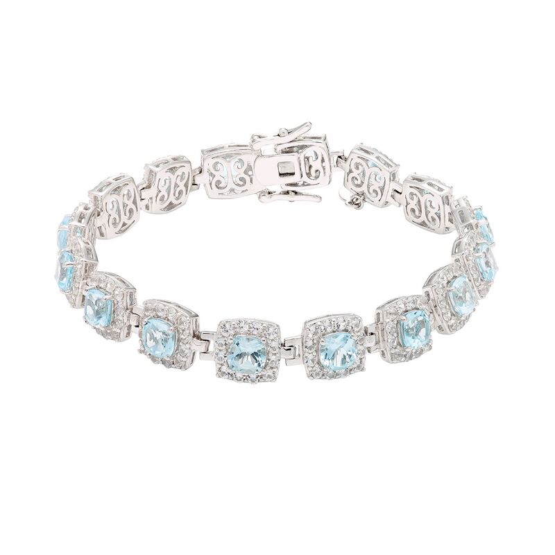 【送料無料】 アンブランデッド レディース ブレスレット・バングル・アンクレット アクセサリー Sterling Silver Sky Blue Topaz & Lab-Created White Sapphire Halo Bracelet Sterling