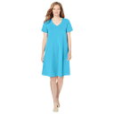 【送料無料】 ウーマン ウィズイン レディース ワンピース トップス Woman Within Women's Plus Size Perfect Short-sleeve V-neck Tee Dress Paradise Blue