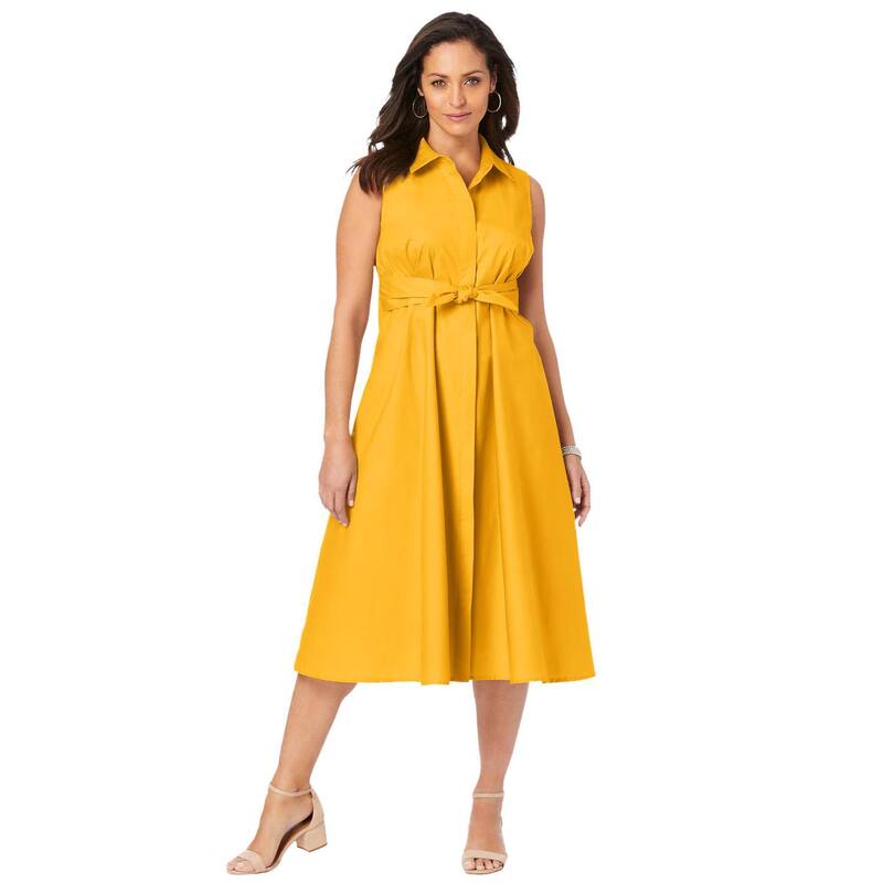 【送料無料】 ジェシカロンドン レディース ワンピース トップス Jessica London Women's Plus Size Stretch Cotton Sleeveless Shirtdress Sunset Yellow