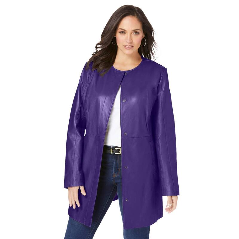 【送料無料】 ジェシカロンドン レディース ジャケット・ブルゾン アウター Jessica London Women's Plus Size Three-Quarter Leather Jacket Midnight Violet