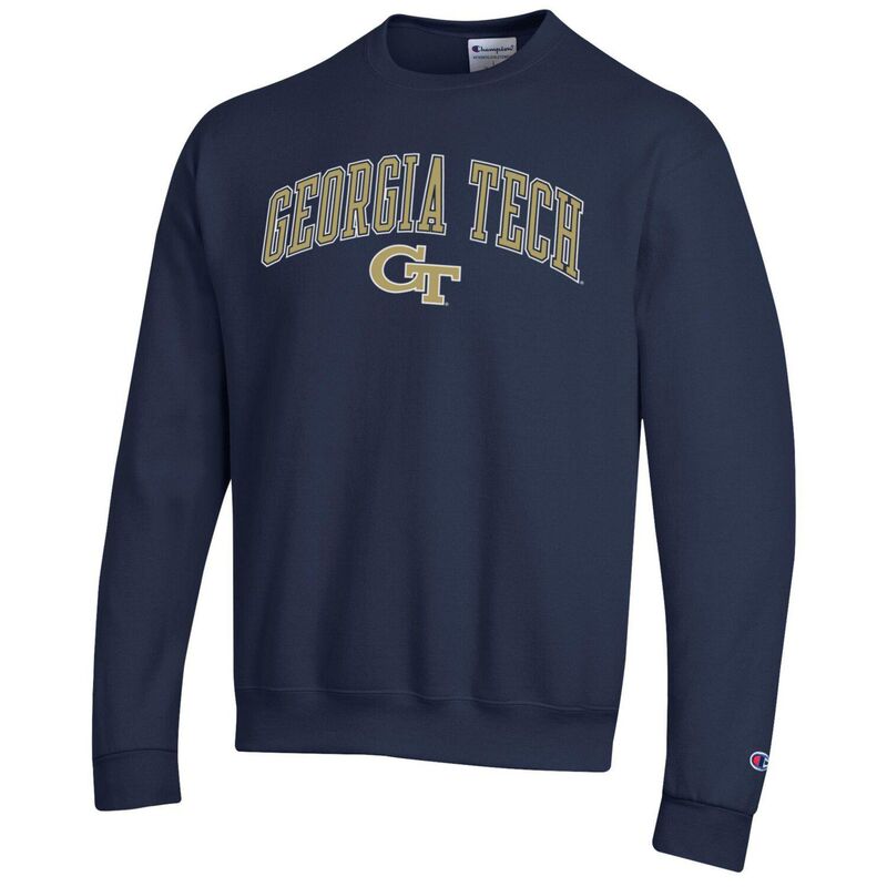【送料無料】 チャンピオン メンズ Tシャツ トップス Men'sChampion Navy Georgia Tech Yellow Jackets Arch Over Logo Pullover Sweatshirt Nc2 Navy