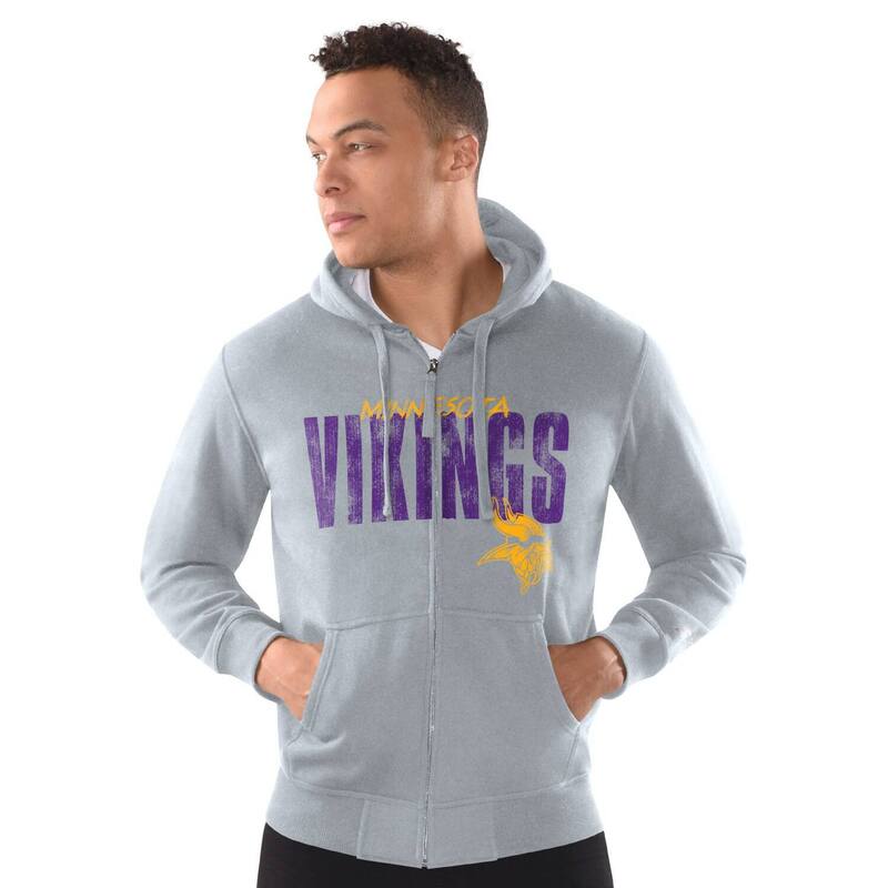 スターター メンズ アウター ジャケット・ブルゾン パーカー Men'starter Heather Gray Minnesota Vikings Distressed Classic Full-Zip Hoodie Mvk Grey グレー(4)