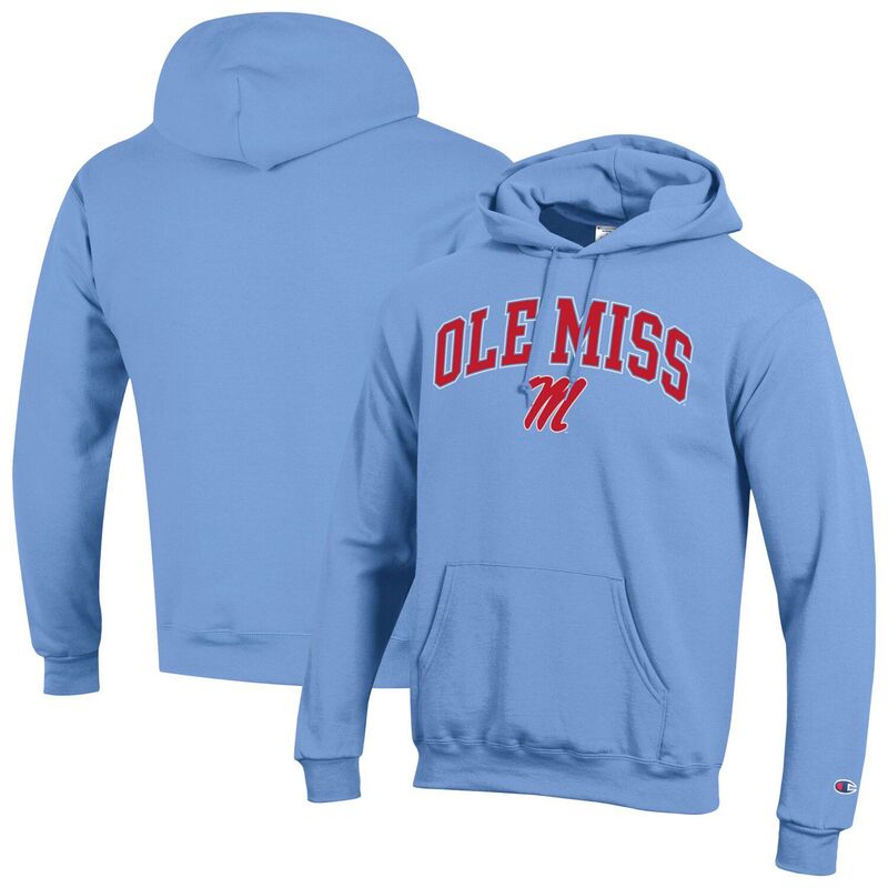 【送料無料】 チャンピオン メンズ Tシャツ トップス Men'sChampion Light Blue Ole Miss Rebels Arched Logo Fleece Pullover Hoodie Ole Light