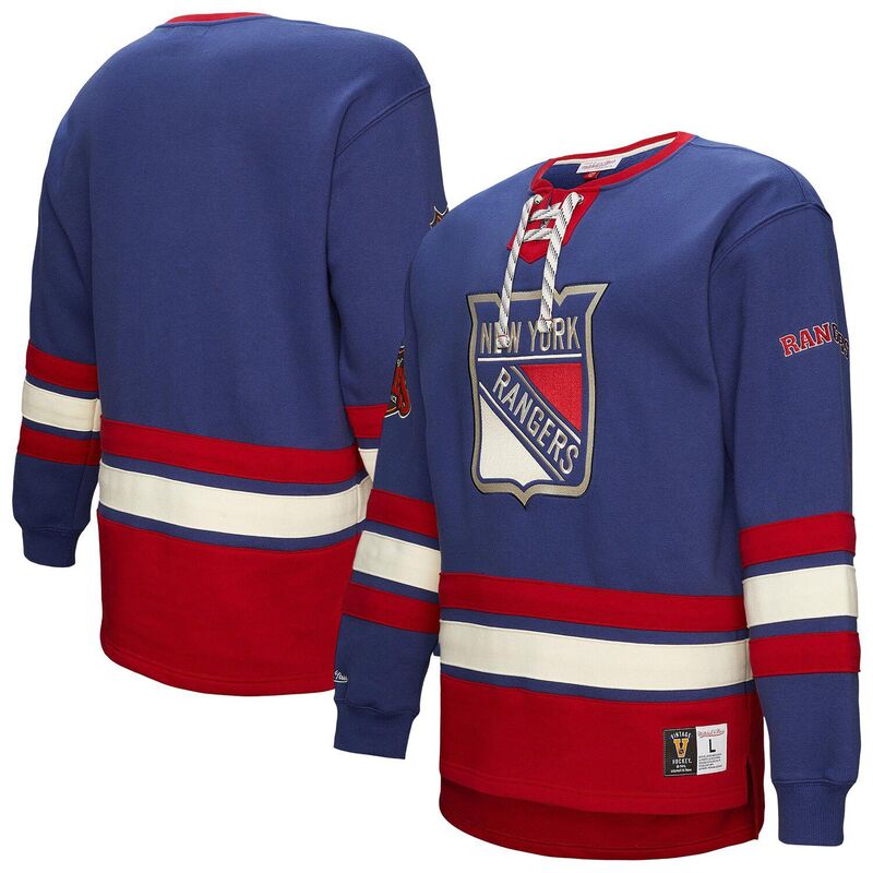 【送料無料】 ミッチェル&ネス メンズ Tシャツ トップス Men's Royal New York Rangers Heritage Lace-Up Pullover Sweatshirt Ran Blue