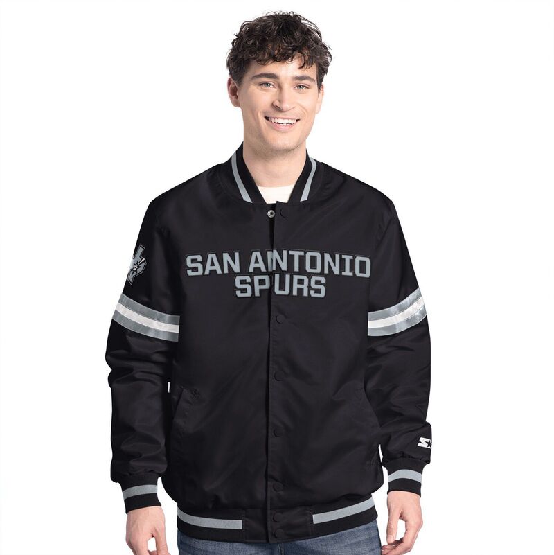 【送料無料】 スターター メンズ ジャケット・ブルゾン アウター Men's Starter Black/Silver San Antonio Spurs Scout Full Snap Varsity Jacket Spr Black
