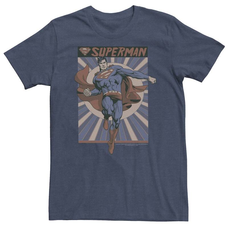 【送料無料】 ライセンス キャラクター メンズ Tシャツ トップス Big & Tall DC Comics Superman Posed Pop Art Poster Tee Navy Heather