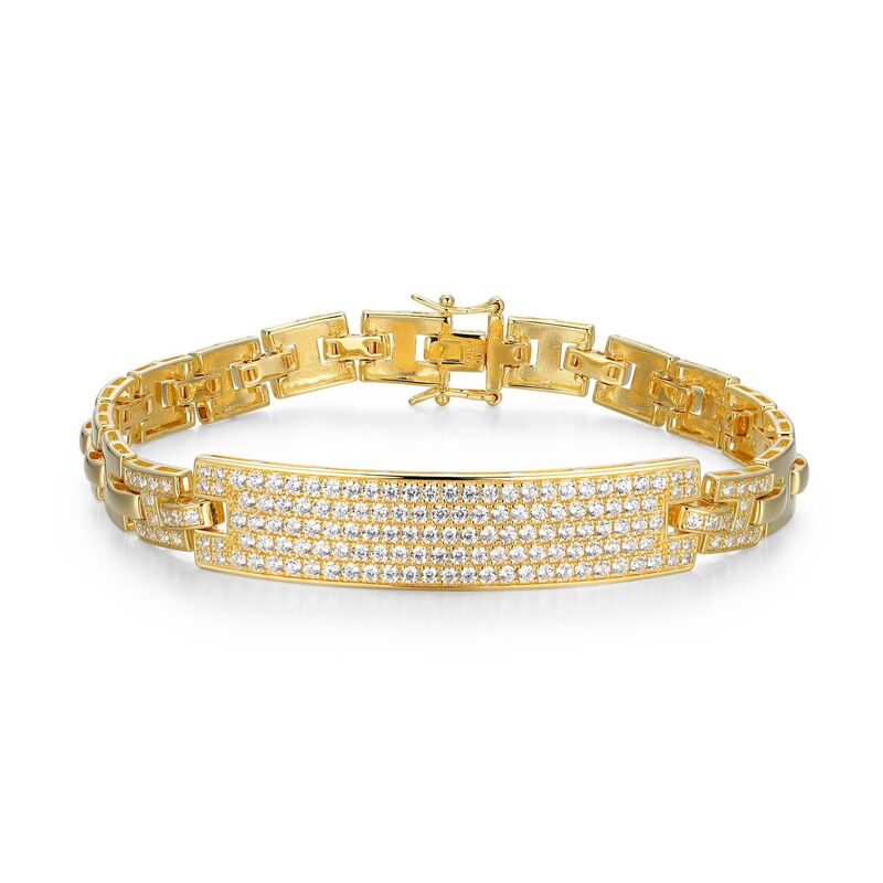 【送料無料】 アンブランデッド メンズ ブレスレット・バングル・アンクレット アクセサリー Men's 18k Gold Over Silver Cubic Zirconia ID Link Bracelet Gold Tone