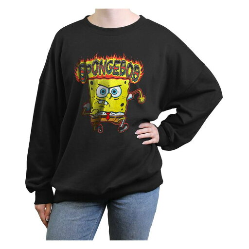 【送料無料】 ニコロデオン レディース Tシャツ トップス Juniors' Nickelodeon SpongeBob SquarePants On Fire Oversized Graphic Pullover Black 【送料無料】 ニコロデオン レディース Tシャツ トップス Juniors' Nickelodeon SpongeBob SquarePants On Fire Oversized Graphic Pullover Black