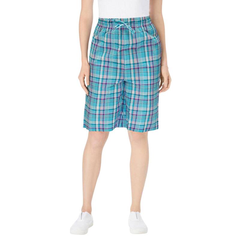 【送料無料】 ウーマン ウィズイン レディース ハーフパンツ・ショーツ ボトムス Woman Within Women's Plus Size Seersucker Short Paradise Blue Plaid
