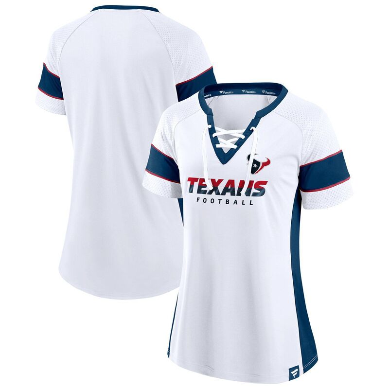 【送料無料】 ファナティクス レディース Tシャツ トップス Women's Fanatics White Houston Texans Block Party Athena Lace-Up Top Txs White