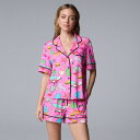 【送料無料】 ヴェラウォン レディース ナイトウェア アンダーウェア Women's Simply Vera Vera Wang 2-Piece Top & Boxer Sleep Set Fuschia Novelty(4)