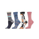 【送料無料】 メモイ レディース 靴下 アンダーウェア 4 Pair Bundle Women's Novelty Crew Socks Black Gray ...
