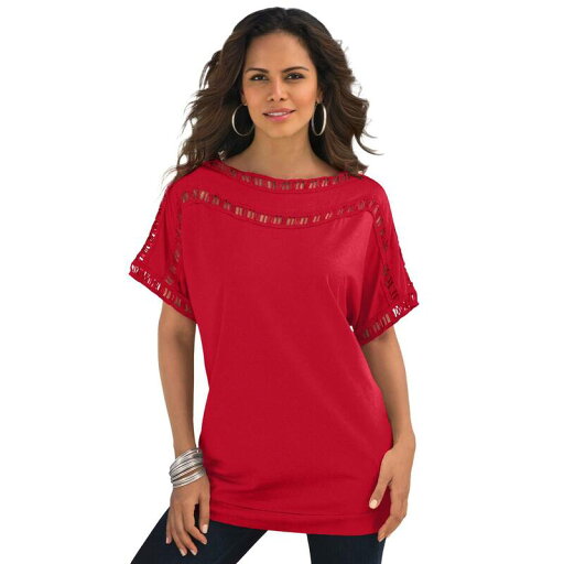 【送料無料】 ロアマンズ レディース Tシャツ トップス Roaman's Women's Plus Size Ladder Stitch Tee Vivid Red 【送料無料】 ロアマンズ レディース Tシャツ トップス Roaman's Women's Plus Size Ladder Stitch Tee Vivid Red