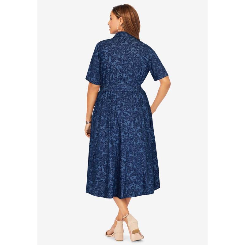 【送料無料】 ジェシカロンドン レディース ワンピース トップス Jessica London Women's Plus Size Soft Denim Shirtdress Brown Painterly